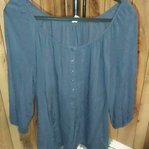0166 - Unbranded Navy Semi-Sheer Blouse